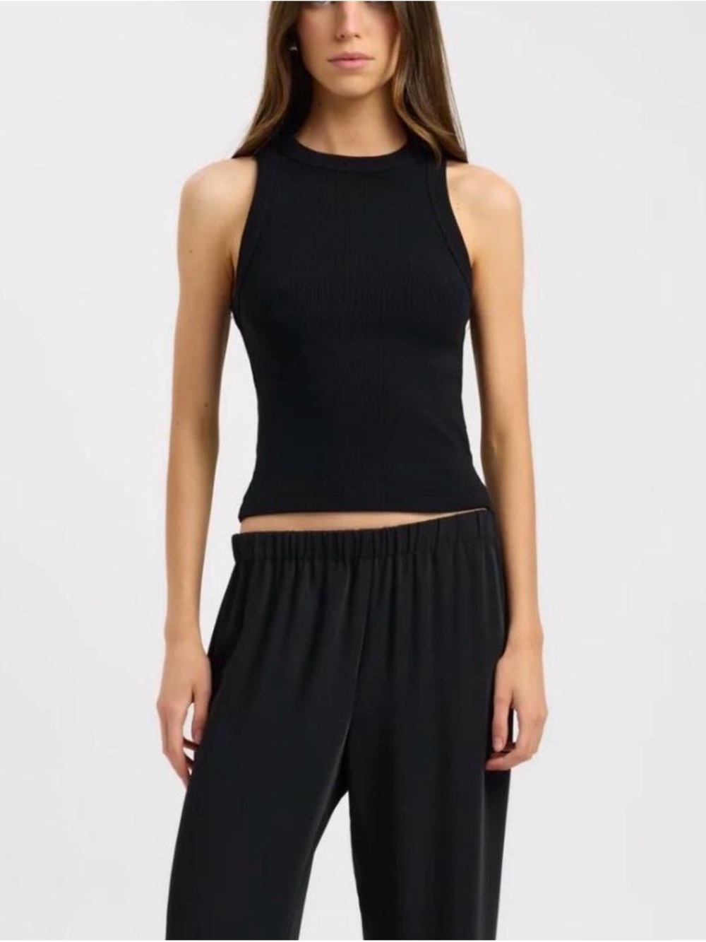 Kookai Black Ribbed Racer Tank Sz 2